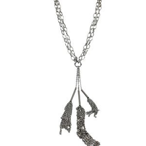 Chico's long chain necklace chain tassels silver tone